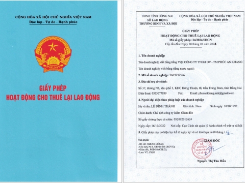 Giấy phép hoạt động cho thuê lại lao động